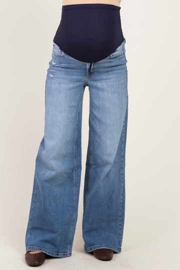Medium Wash Maternity Wide Leg Jeans