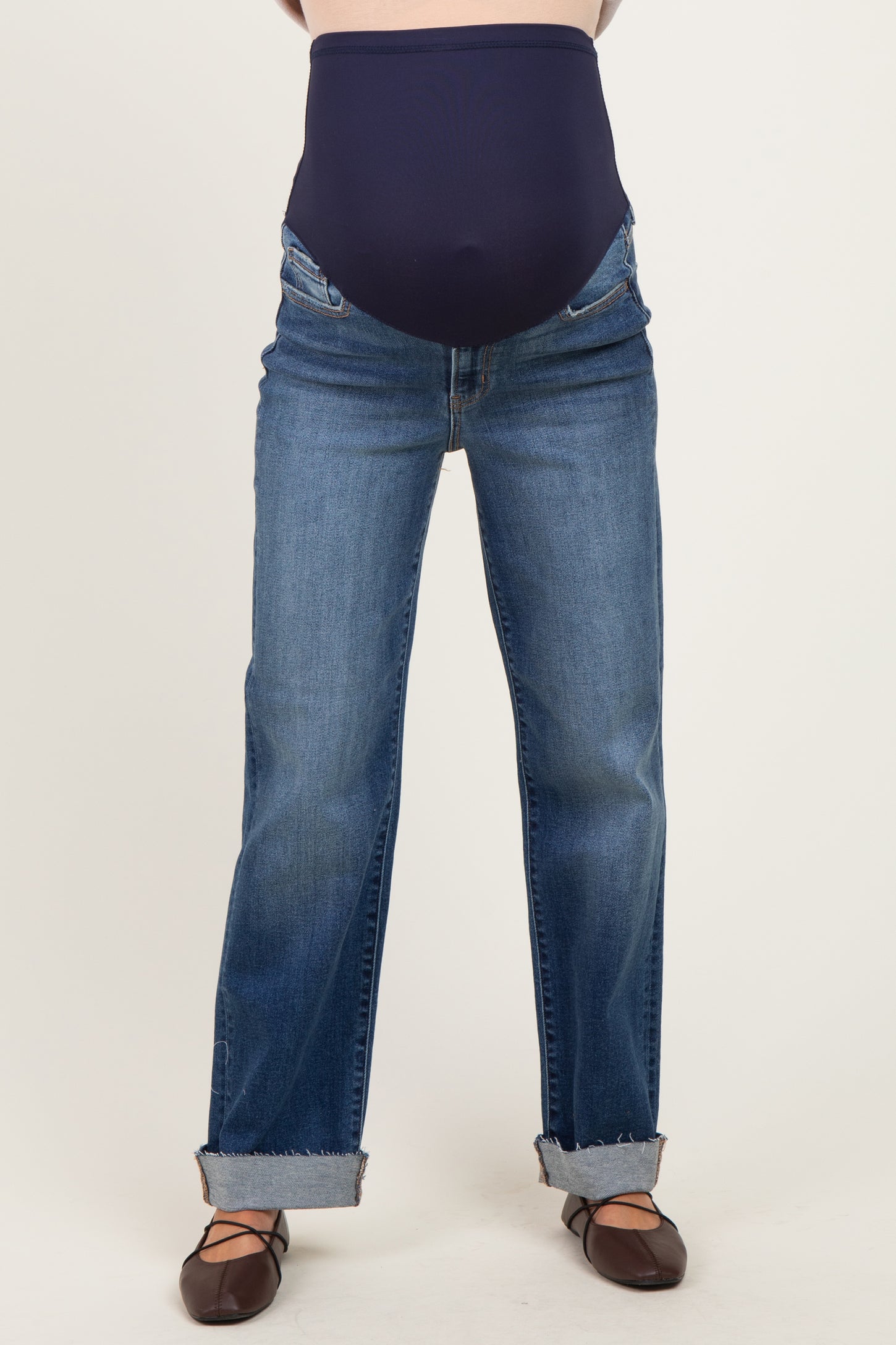 Dark Wash Maternity Dad Jean With Cuffed Hem