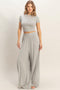Heather Grey Short Sleeve Crop Top Wide Leg Pant Set