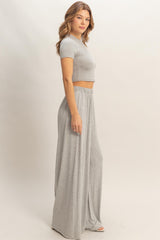 Heather Grey Short Sleeve Crop Top Wide Leg Pant Set