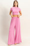 Pink Short Sleeve Crop Top Wide Leg Pant Set