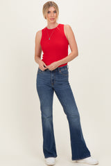 Red Ribbed Knit Tank Top