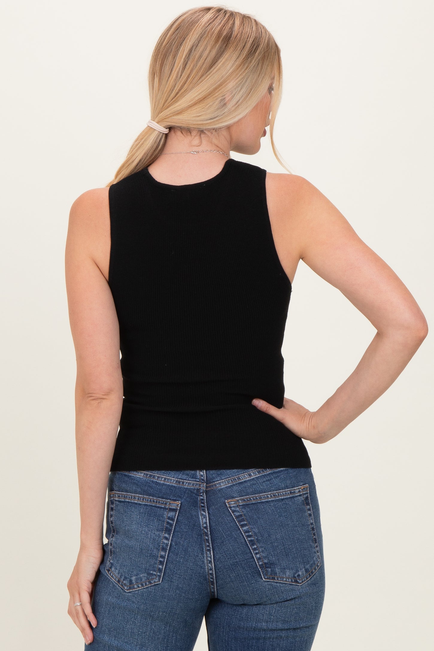 Black Ribbed Knit Tank Top