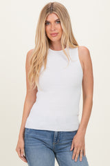 White Ribbed Knit Tank Top