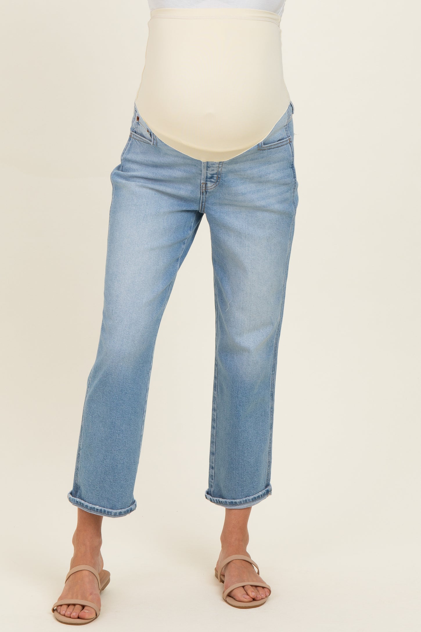 Light Boyfriend Crop Single Cuffed Maternity Jeans