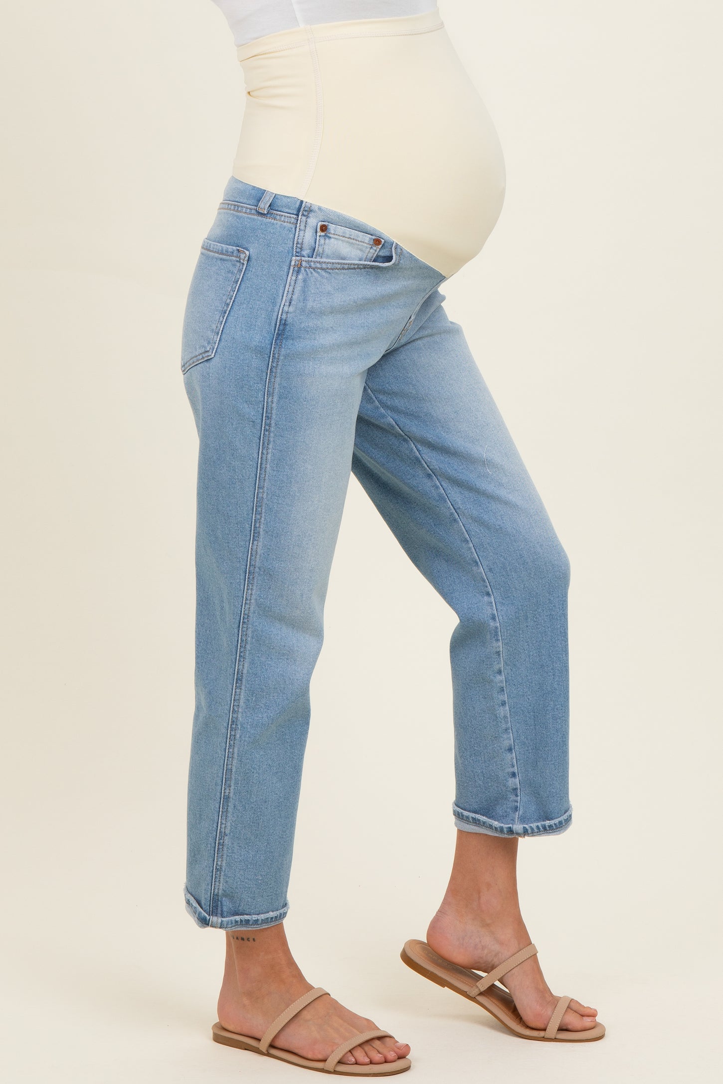 Light Boyfriend Crop Single Cuffed Maternity Jeans