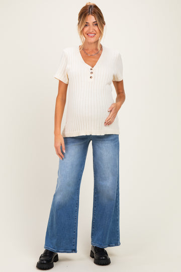 Medium Wash Wide Leg Maternity Jeans