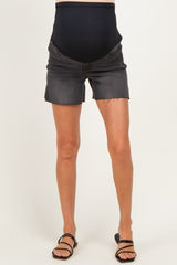Washed Black Midi Maternity Short With Side Slit