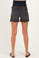 Washed Black Midi Maternity Short With Side Slit