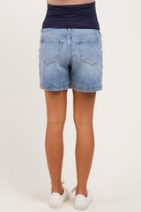 Medium Wash Maternity Midi Shorts