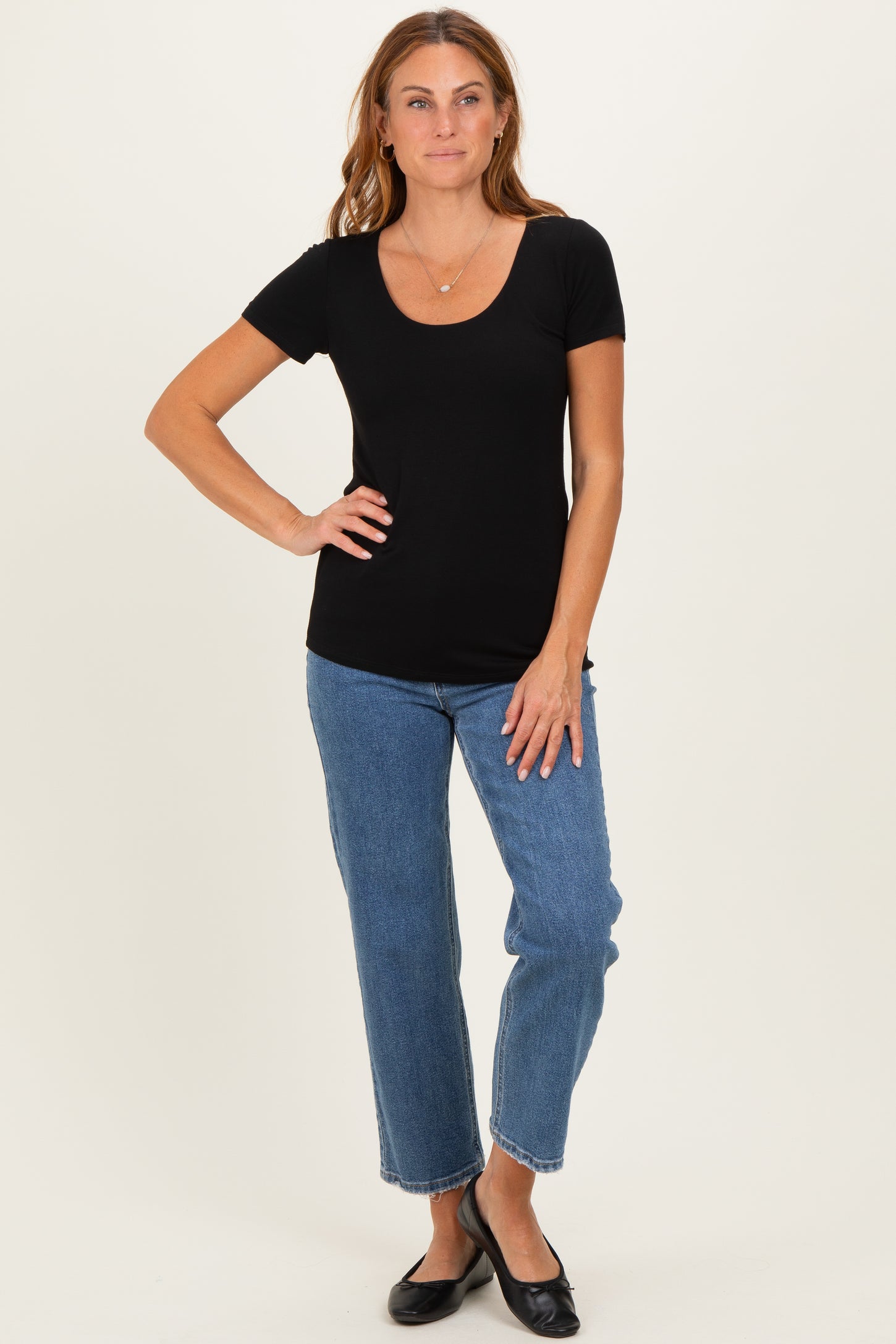 Black Short Sleeve Scoop Neck Knit T-Shirt
