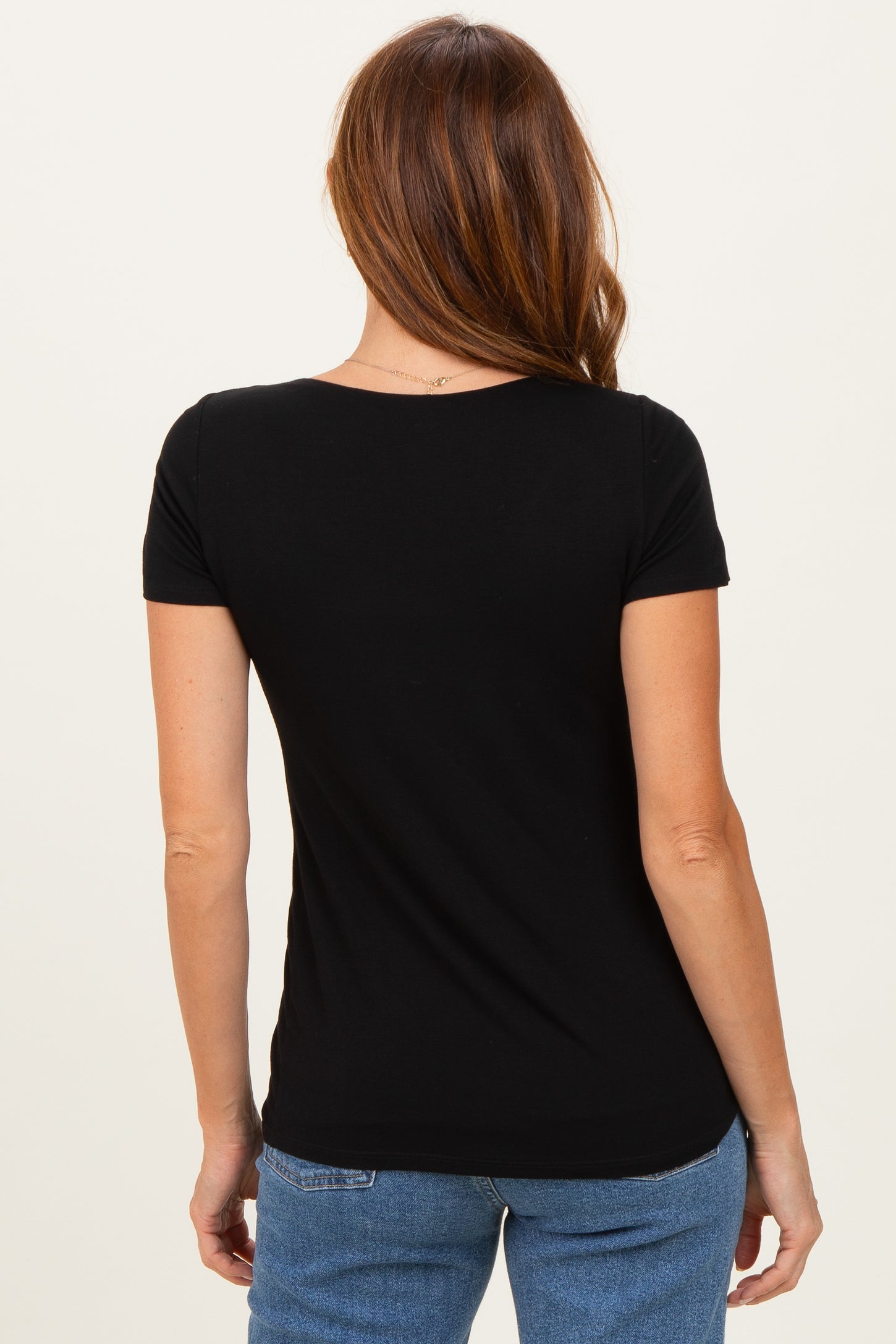 Black Short Sleeve Scoop Neck Knit T-Shirt