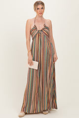 Multicolor Printed V-Neck Halter Maxi Dress