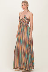 Multicolor Printed V-Neck Halter Maxi Dress