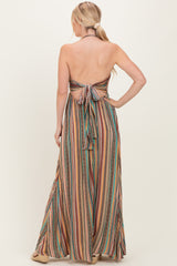 Multicolor Printed V-Neck Halter Maxi Dress