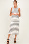 Ivory Striped Mesh Sleeveless Maternity Midi Dress