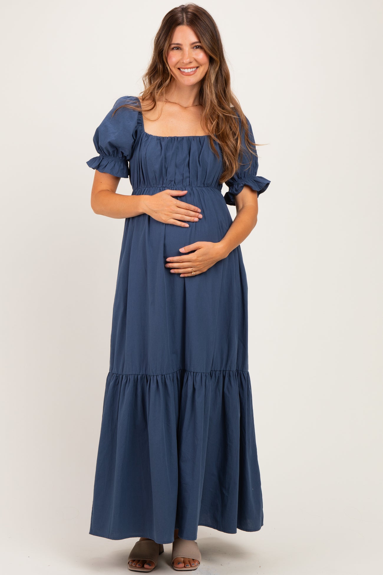Midnight Open Back Ribbon Tie Maternity Maxi Dress