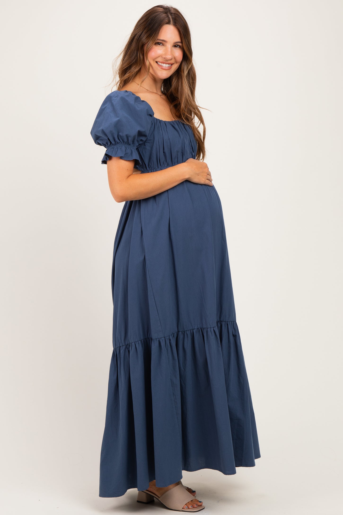 Midnight Open Back Ribbon Tie Maternity Maxi Dress