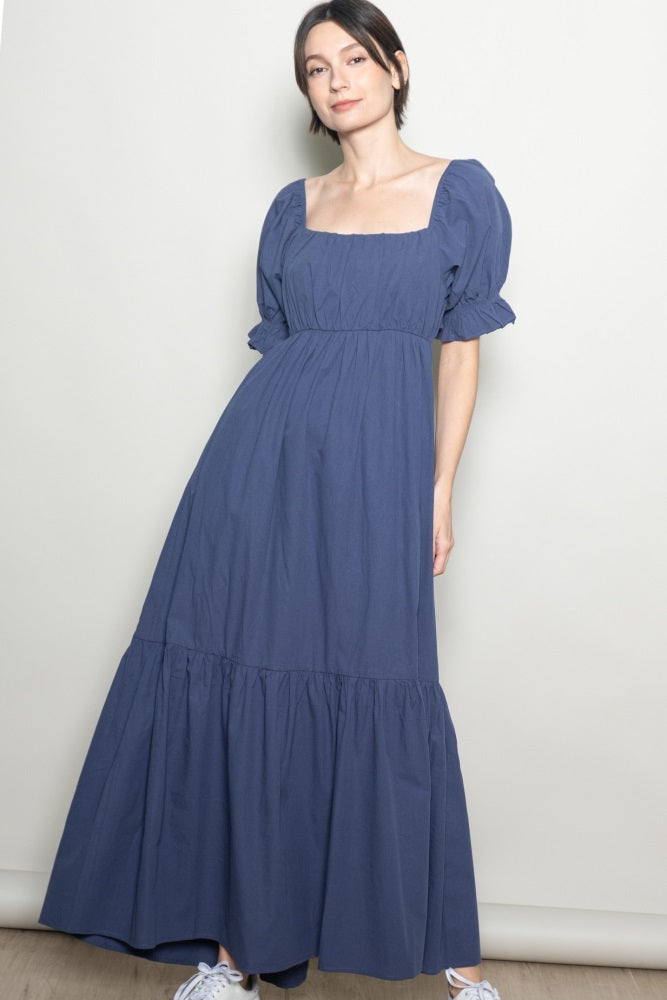 Midnight Open Back Ribbon Tie Maxi Dress