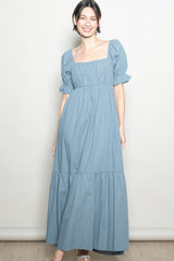 Blue Open Back Ribbon Tie Maternity Maxi Dress