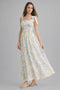 Blue Floral Smocked Shoulder Tie Maxi Dress