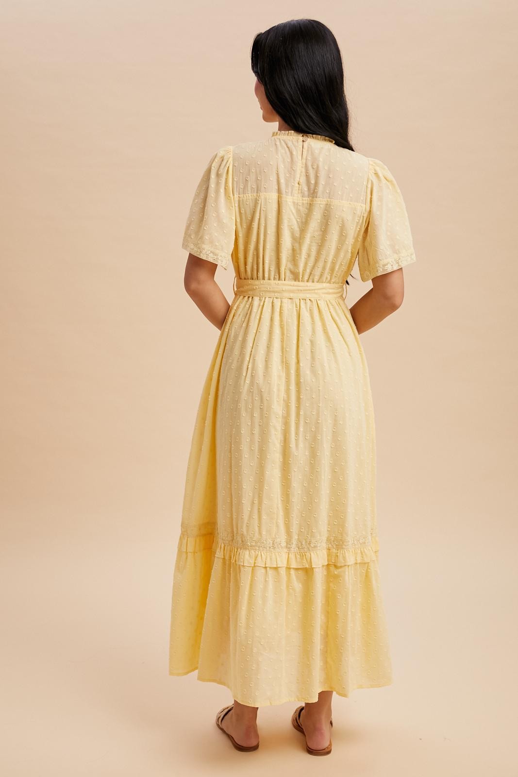 Yellow Swiss Dot Flutter Sleeve Maxi Dress