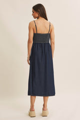 Navy Button-Down Denim Midi Dress