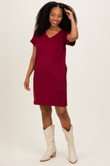 Cabernet Brushed Rolled Short Sleeve V-Neck Dress