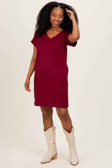 Cabernet Brushed Rolled Short Sleeve V-Neck Dress