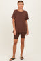 Brown Hi-Low Short Sleeve Tee Biker Short Set
