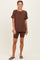 Brown Hi-Low Short Sleeve Tee Biker Short Set
