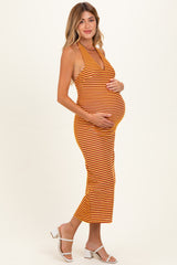Red Striped Halter Maternity Maxi Dress