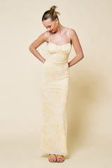 Light Yellow Floral Cutout Back Maxi Dress