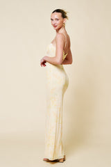 Light Yellow Floral Cutout Back Maxi Dress
