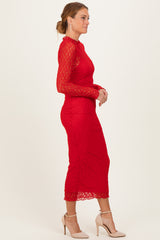 Red Lace Long Sleeve Fitted Dress