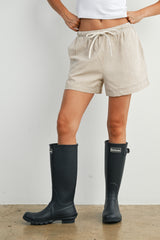 Taupe Striped Drawstring Shorts