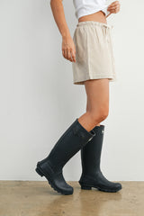 Taupe Striped Drawstring Shorts