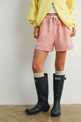 Red Striped Drawstring Shorts