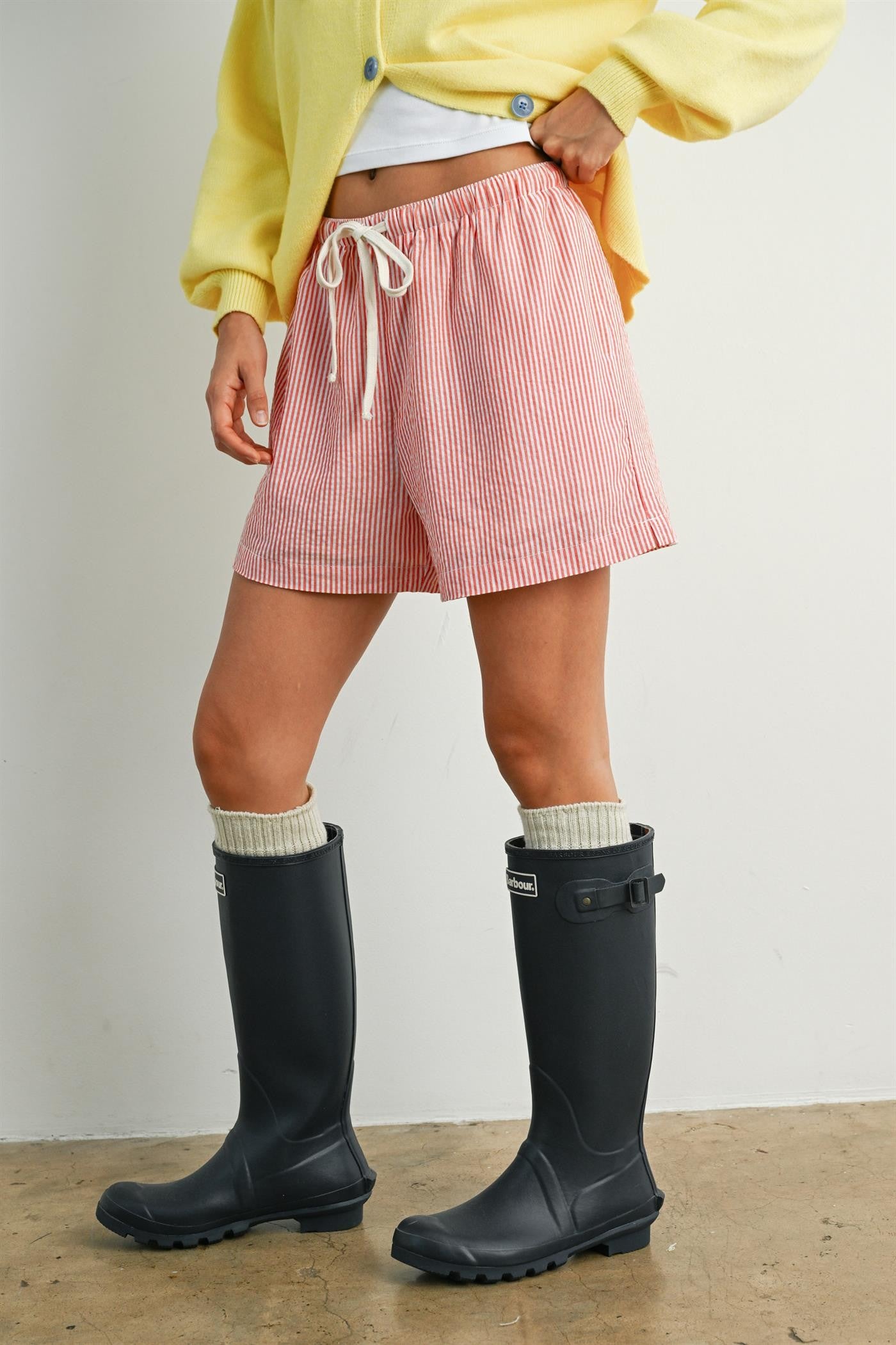 Red Striped Drawstring Shorts