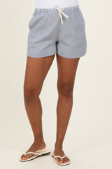 Navy Striped Drawstring Maternity Shorts