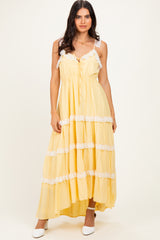 Yellow Lace Trim Tiered Maxi Dress