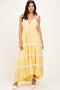 Yellow Lace Trim Tiered Maxi Dress
