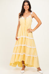 Yellow Lace Trim Tiered Maxi Dress
