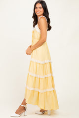 Yellow Lace Trim Tiered Maxi Dress