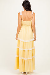 Yellow Lace Trim Tiered Maxi Dress