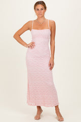 Light Pink Floral Lace Cutout Maternity Maxi Dress