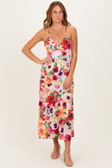 Off White Floral Crisscross Back Maternity Midi Dress
