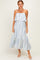 Blue Striped Flounce Shoulder Tie Midi Dress