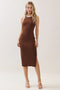 Brown/Soft White High Neck Ribbed Sleeveless Midi Dress