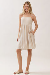 Oatmeal Linen Blend Bead Detail Mini Dress